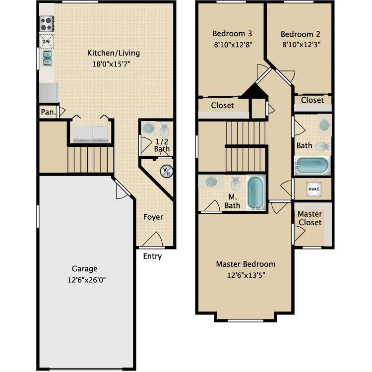 3 bedroom townhouse floor plans