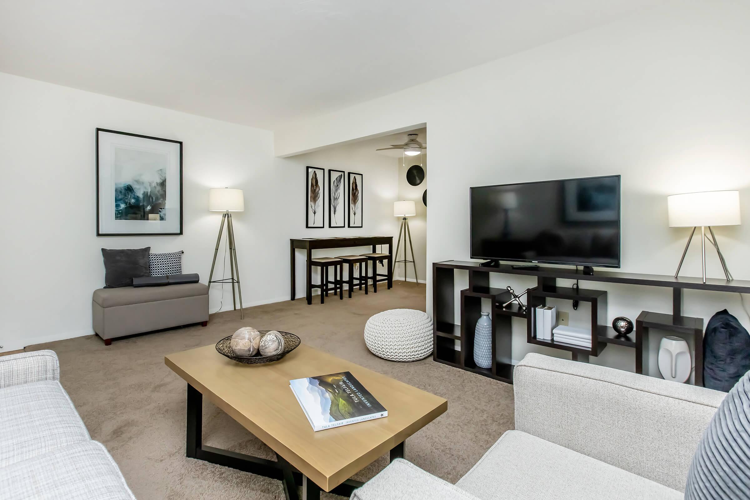 a living room filled with furniture and a flat screen tv