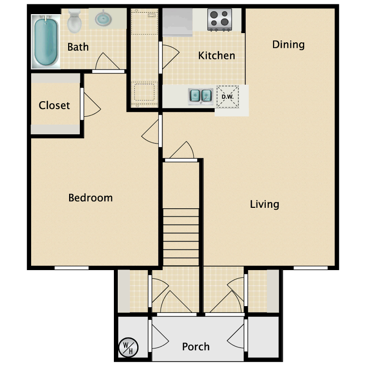 1 Bed 1 Bath - First Floor floor plan image