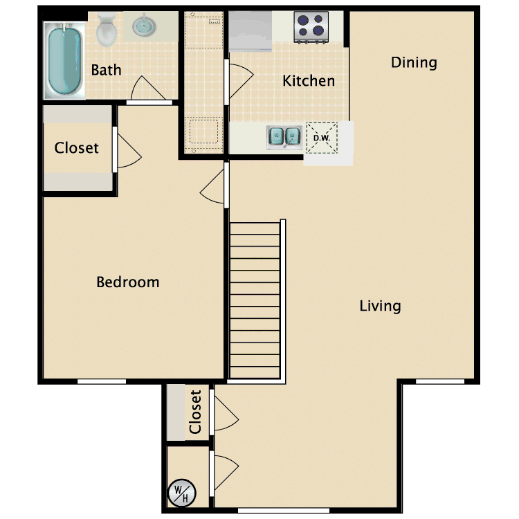 1 Bed 1 Bath - Second Floor floor plan image