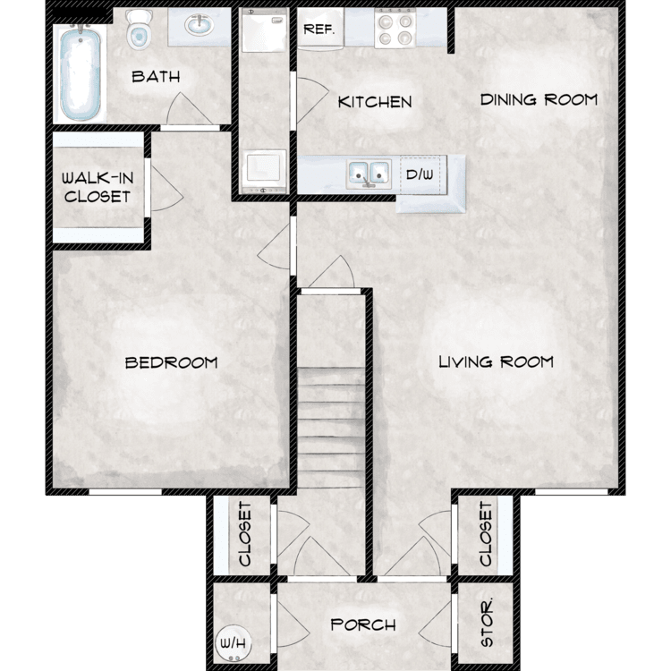 1 Bed 1 Bath - First Floor floor plan image