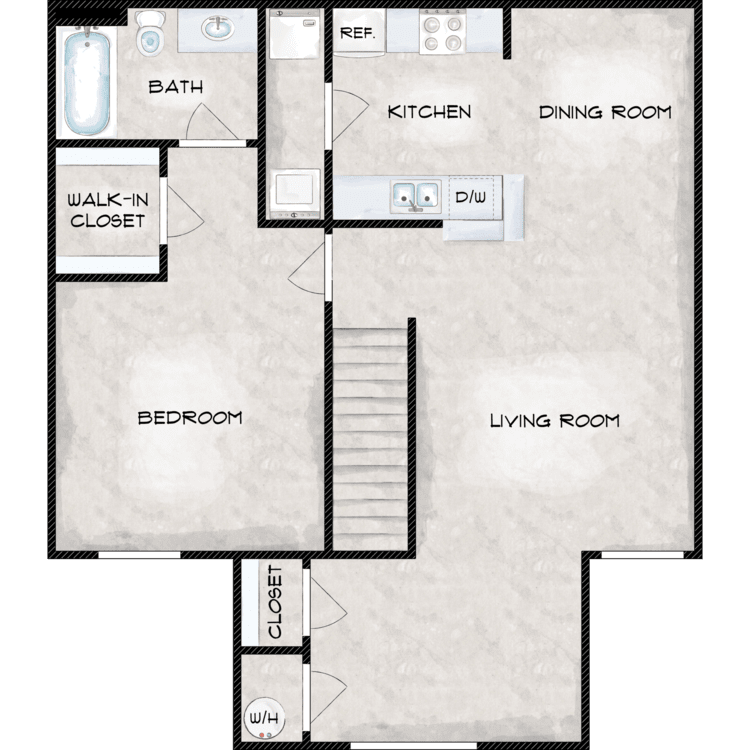 1 Bed 1 Bath - Second Floor floor plan image