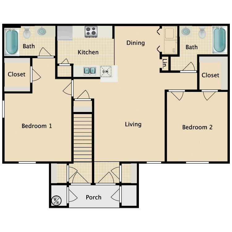 2 Bed 2 Bath - First Floor floor plan image