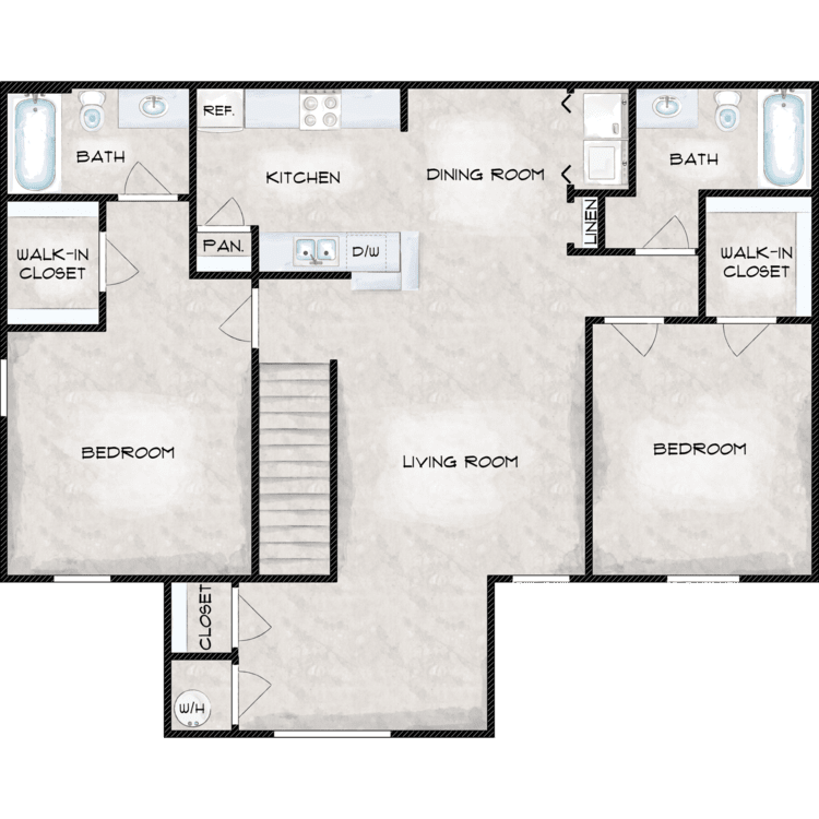 2 Bed 2 Bath - Second Floor floor plan image