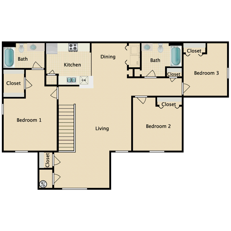 3 Bed 2 Bath - Second Floor floor plan image