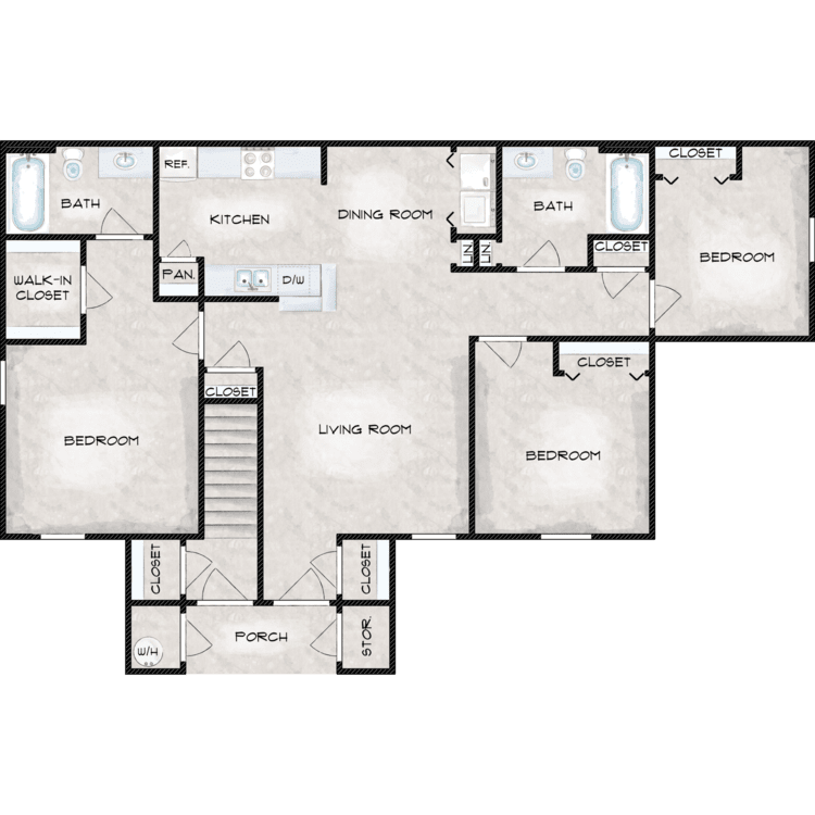 3 Bed 2 Bath - First Floor floor plan image