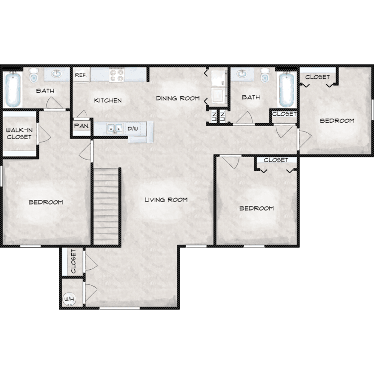 3 Bed 2 Bath - Second Floor floor plan image