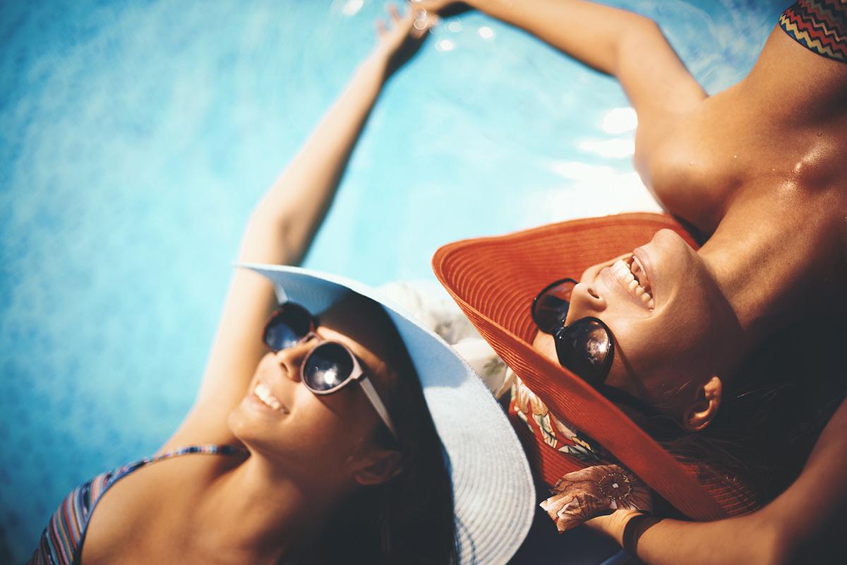 a woman in a pool