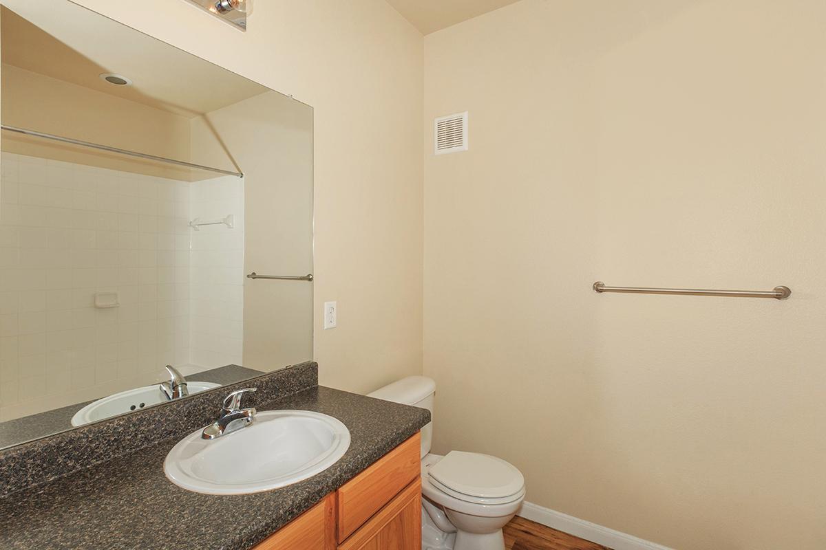 a white sink sitting under a mirror