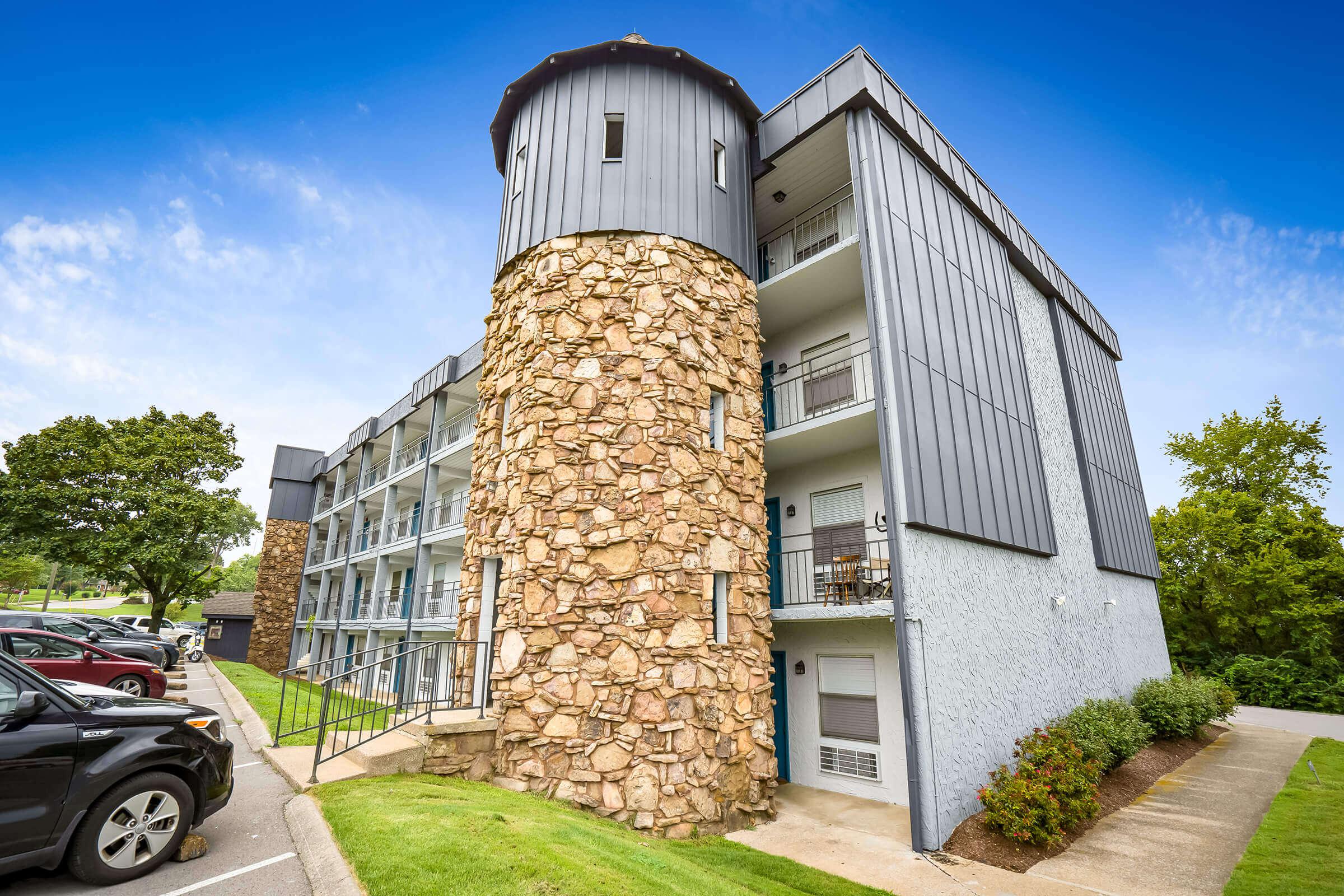 Decorative silo in front of community