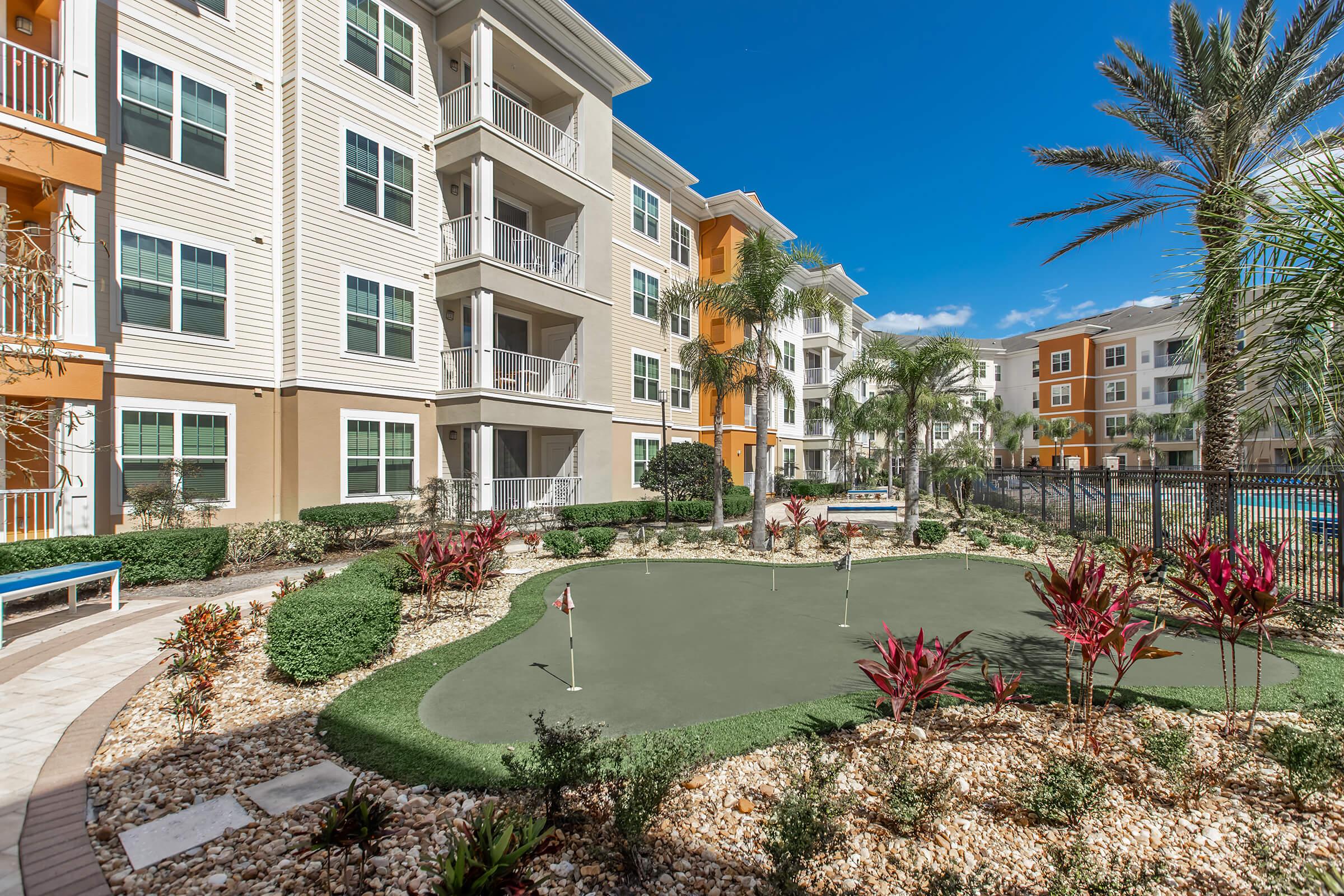 a garden in front of a building