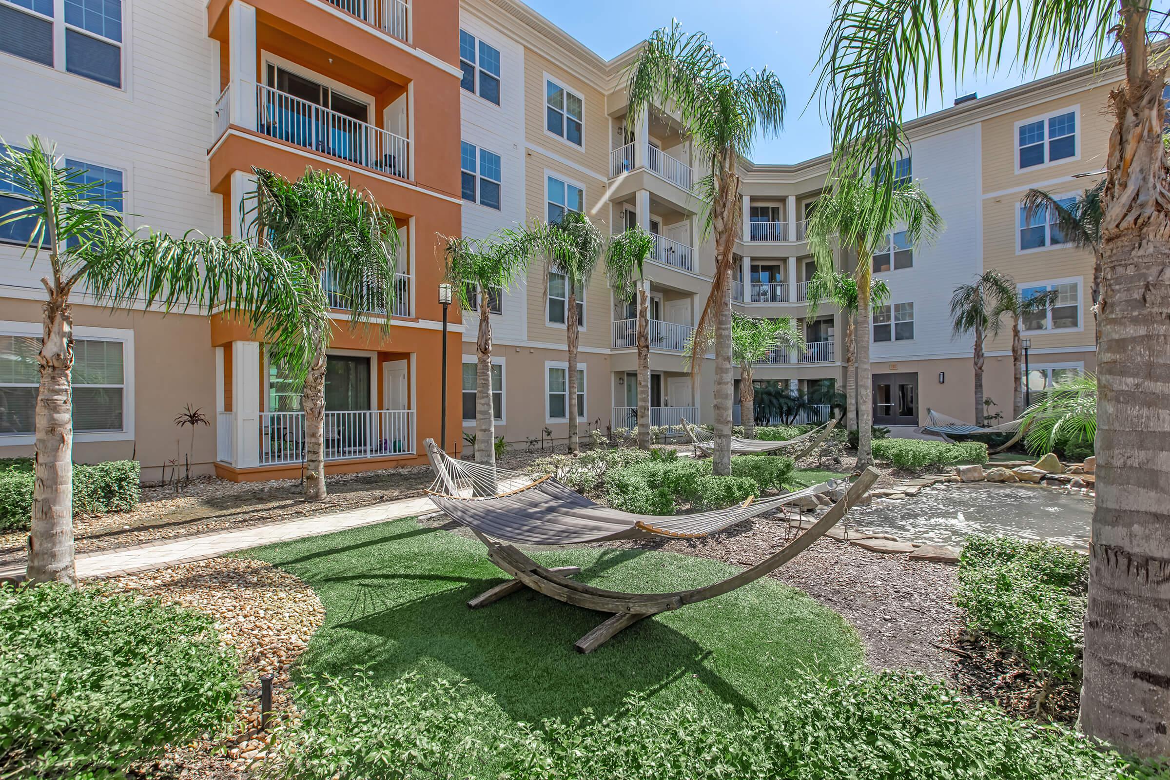 a garden in front of a building