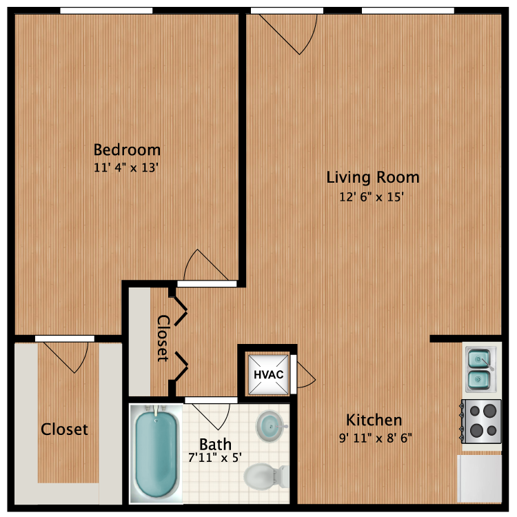 Floor plan image of One Bedroom Deluxe