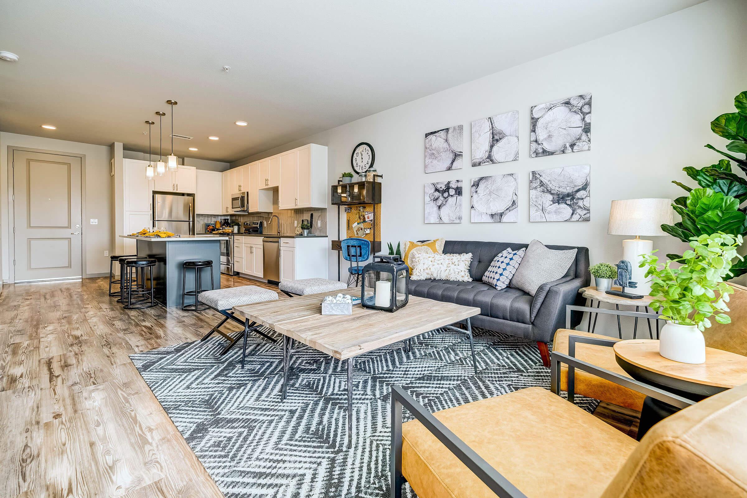 a living room filled with furniture and a rug