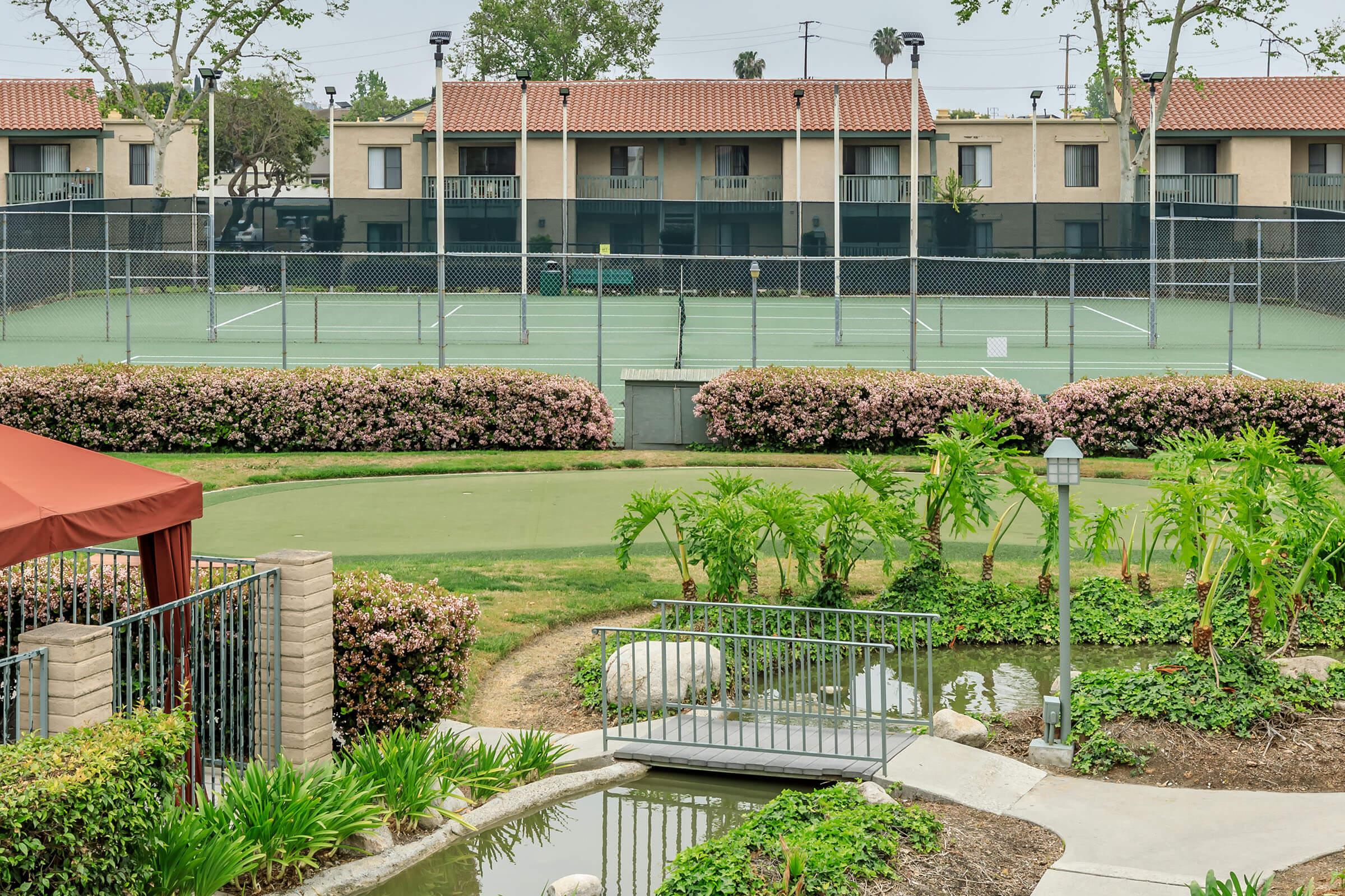 a garden in front of a building