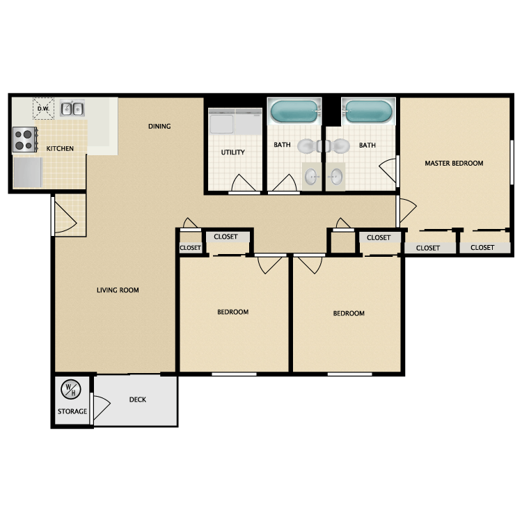 Floor plan image of 3 Bed 2 Bath
