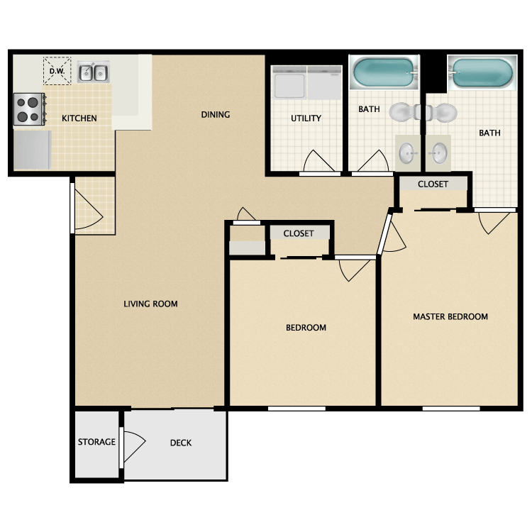 Floor plan image of 2 Bed 2 Bath