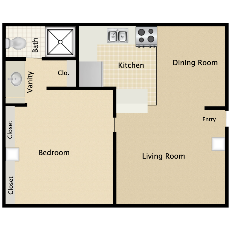 Floor plan image of 1 Bed 1 Bath