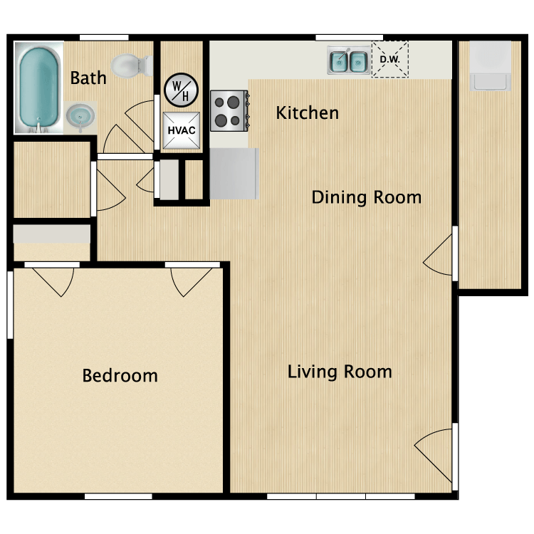 Floor plan image of 1 Bed 1 Bath Deluxe