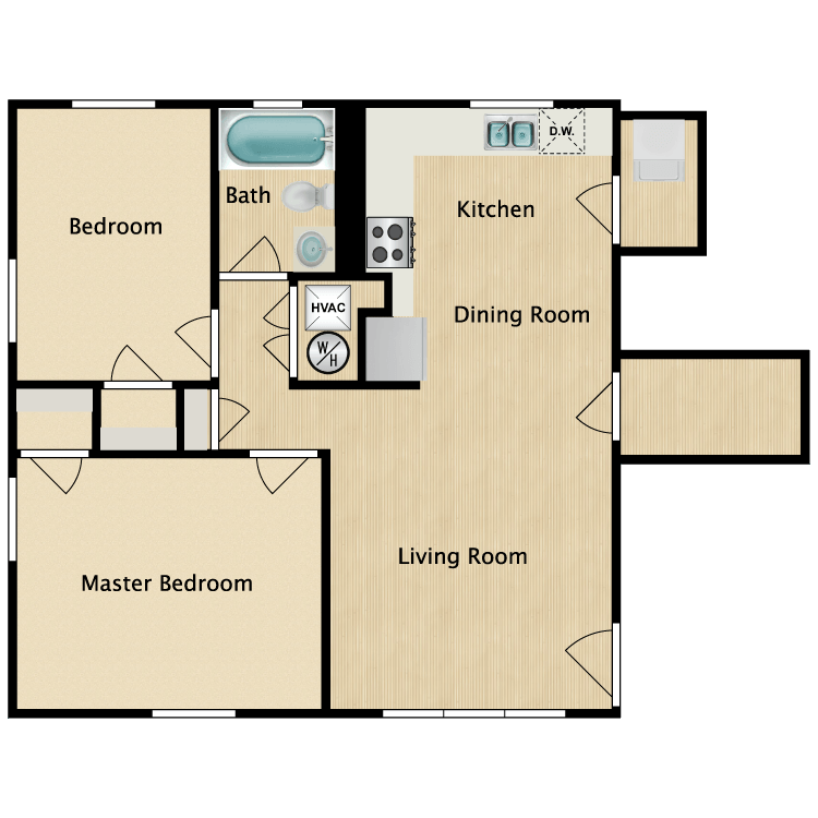 Floor plan image of 2 Bed 1 Bath Deluxe