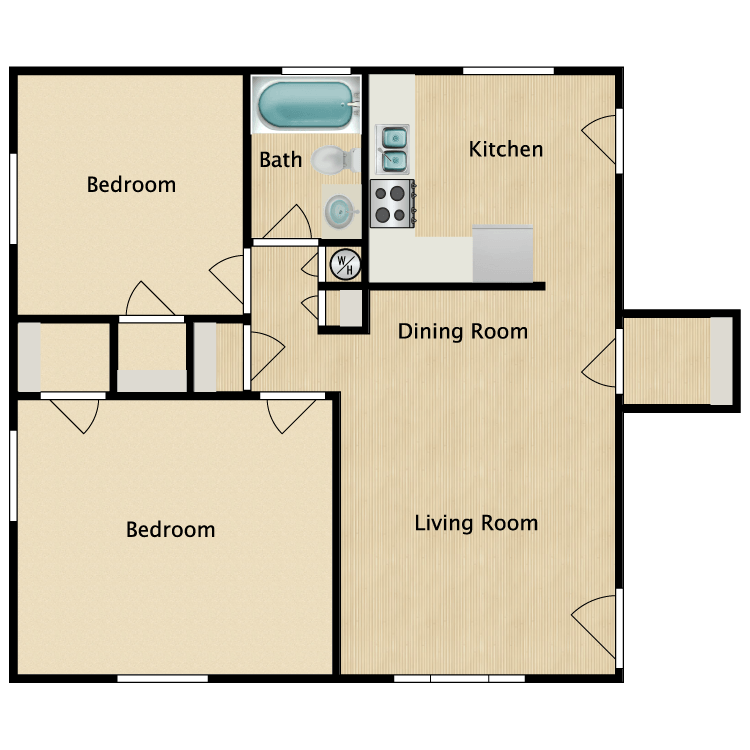 Floor plan image of 2 Bed 1 Bath Premium