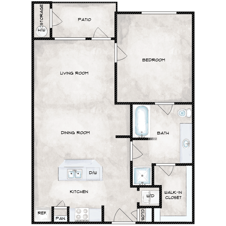 1 Bed 1 Bath A floor plan image