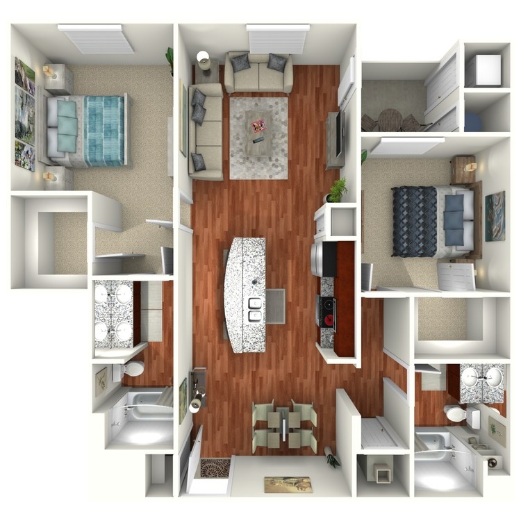 Cottonwood, a 2 bedroom 2 bathroom floor plan.