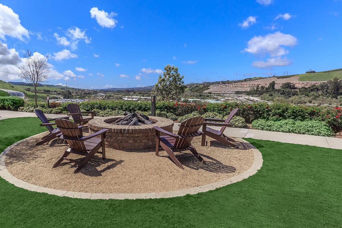 Mountain view firepit with chairs
