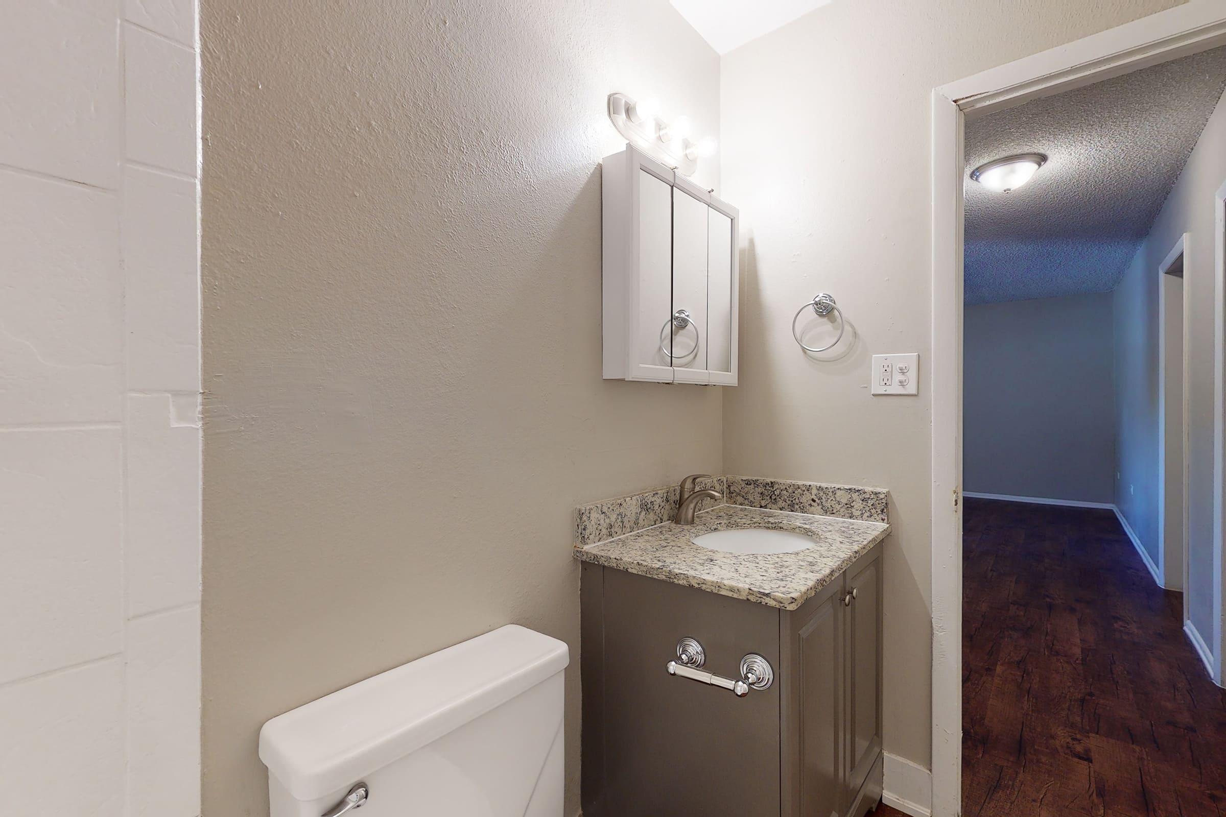 a restroom with a sink and a mirror