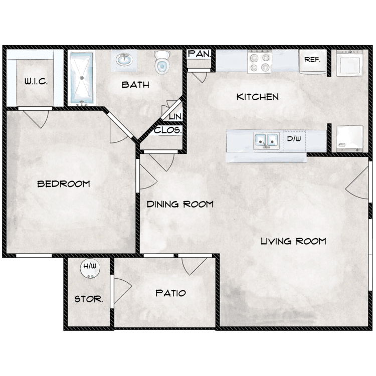 1 Bed 1 Bath floor plan image