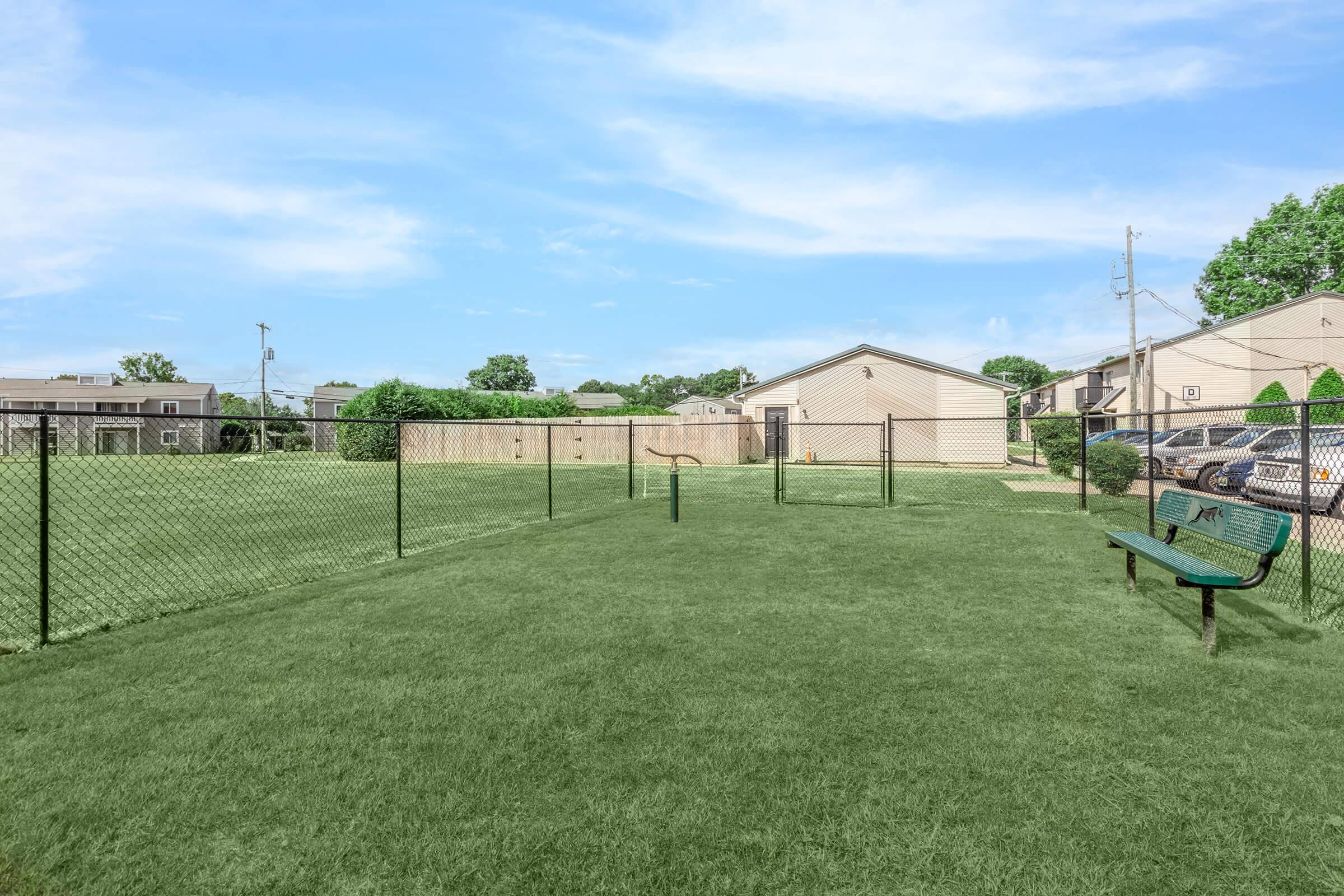 a close up of a green field next to a fence