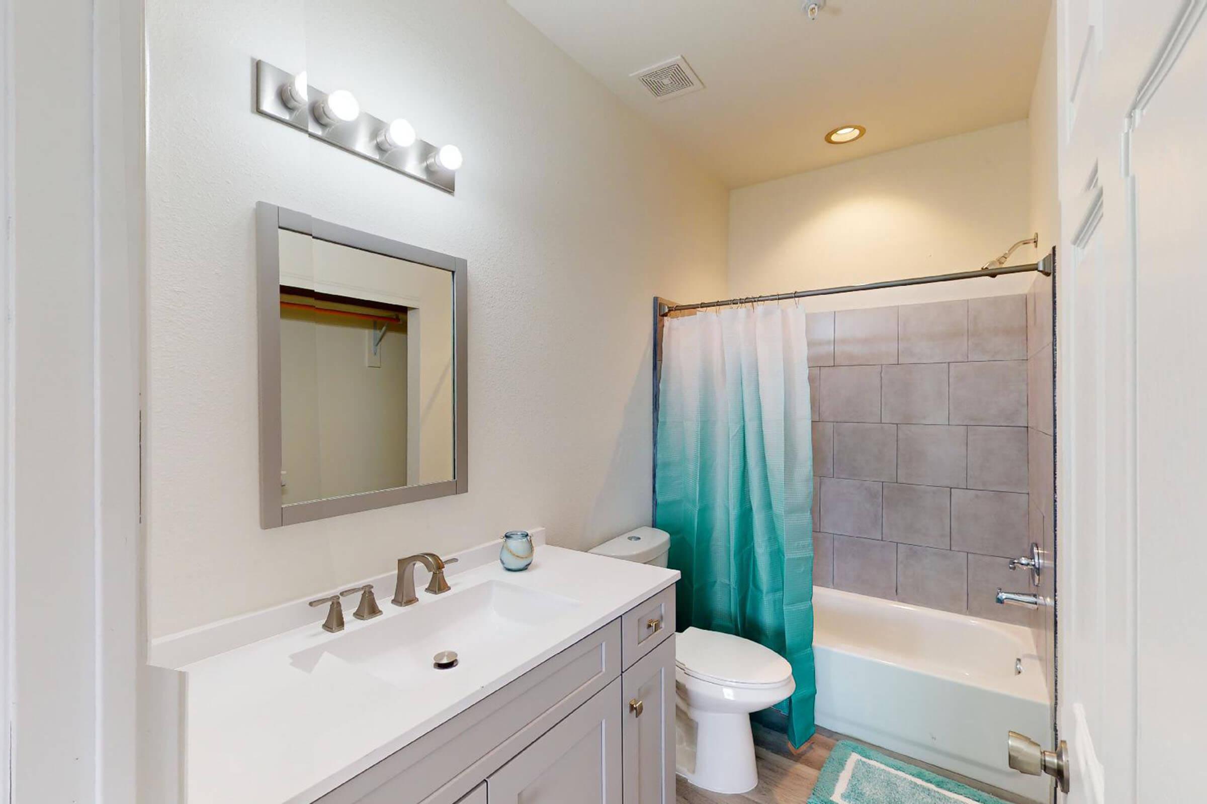 a shower that has a sink and a mirror