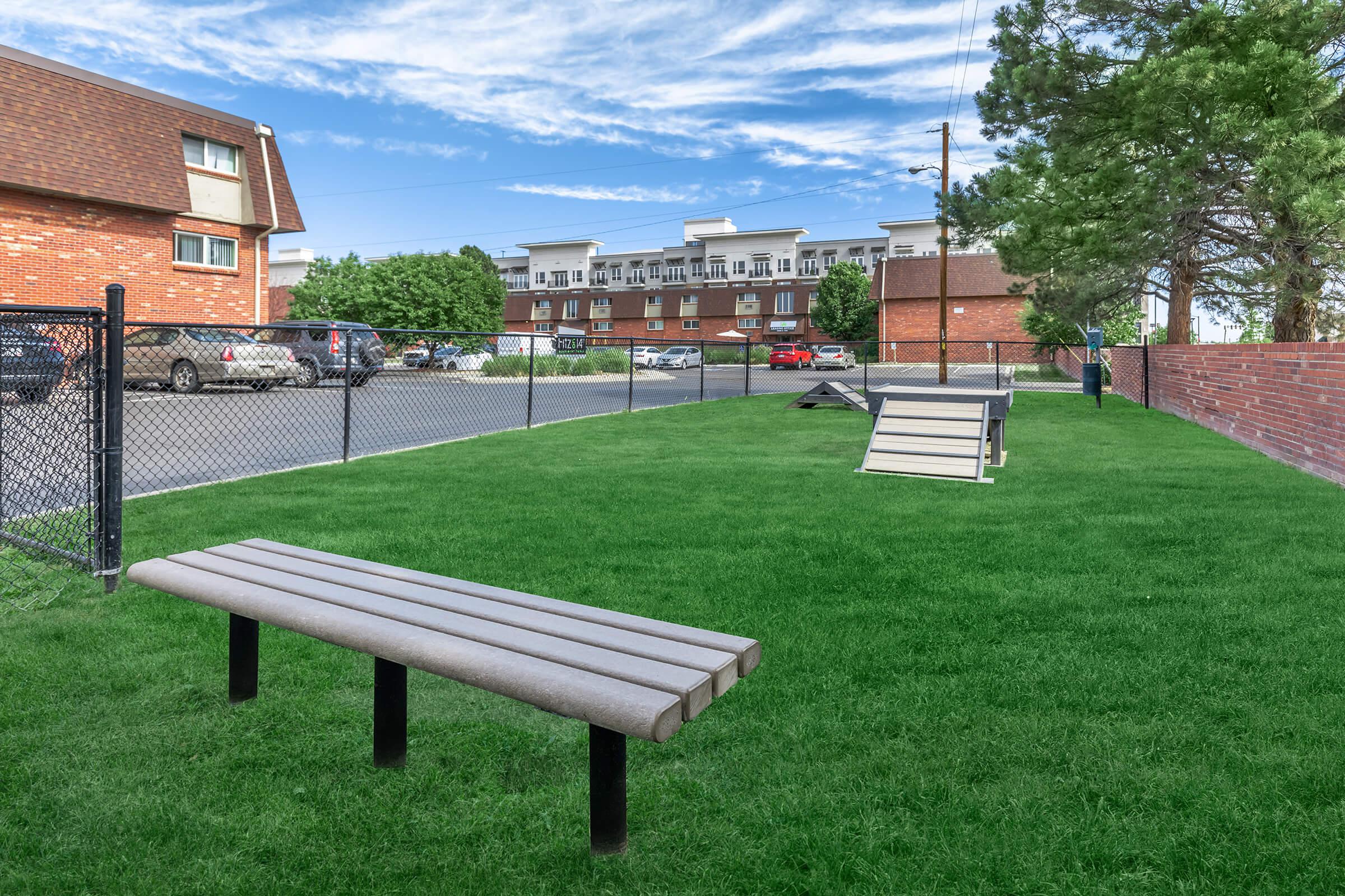 a bench in front of a building