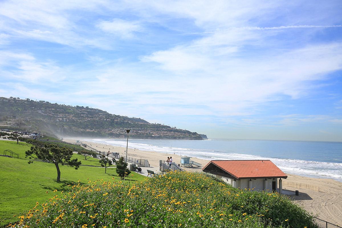 Beach with mountain in distance