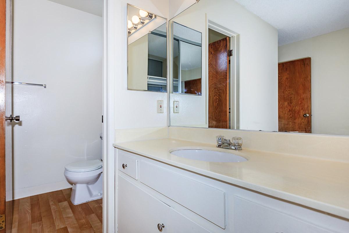 Bathroom sink with white cabinets