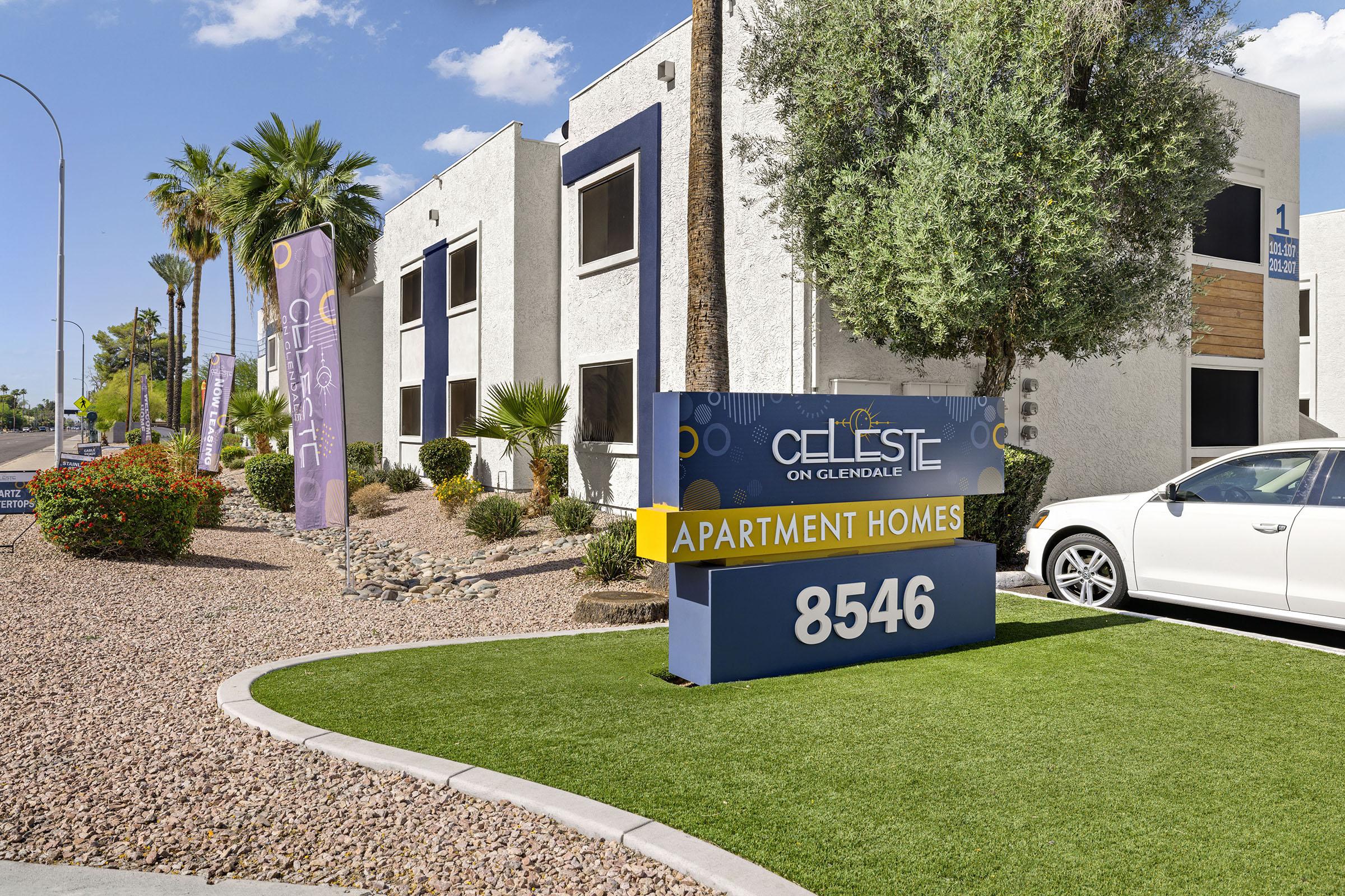 Celeste community sign with street number 8546.