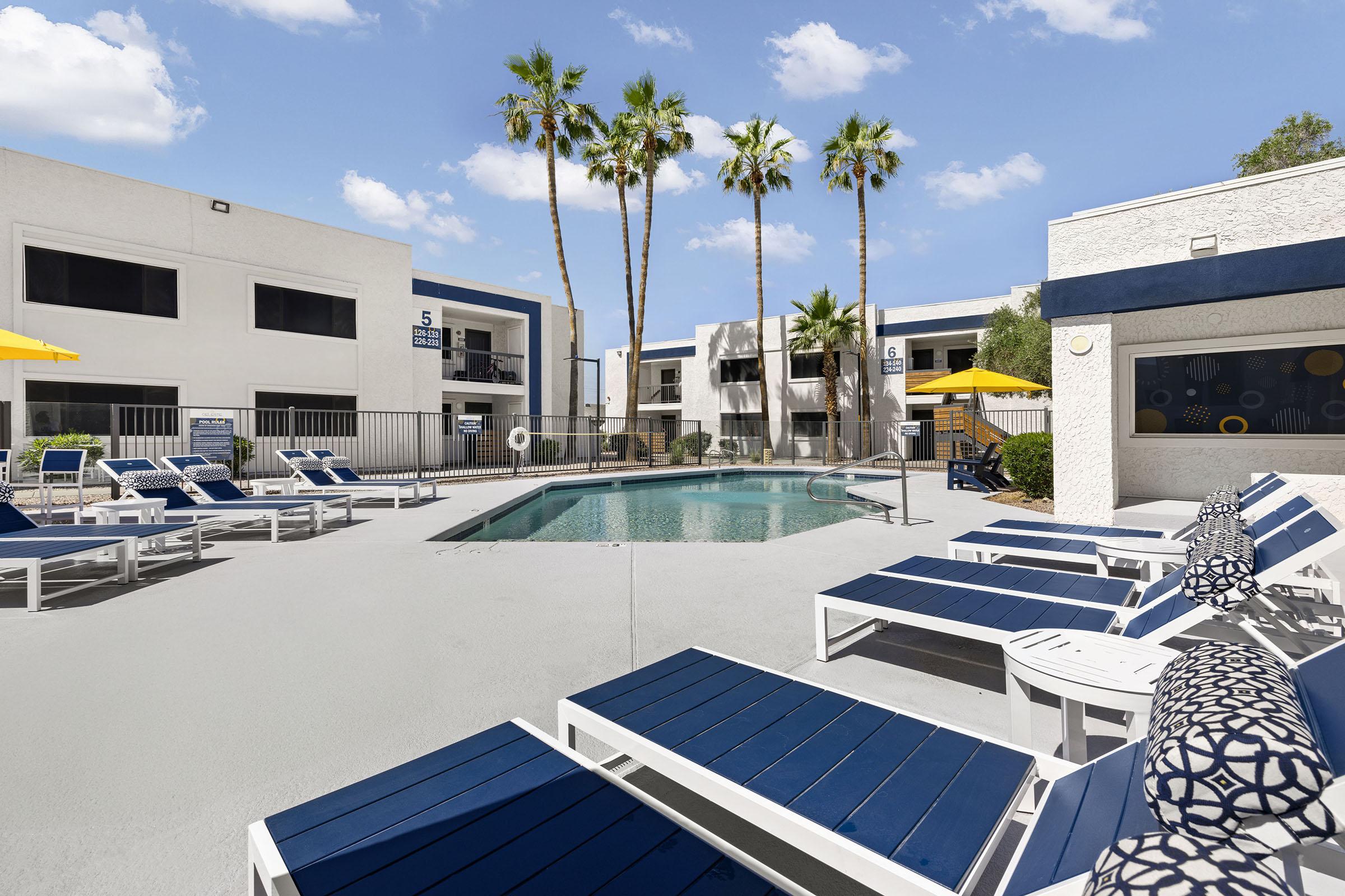 Swimming pool and pool-deck seating.