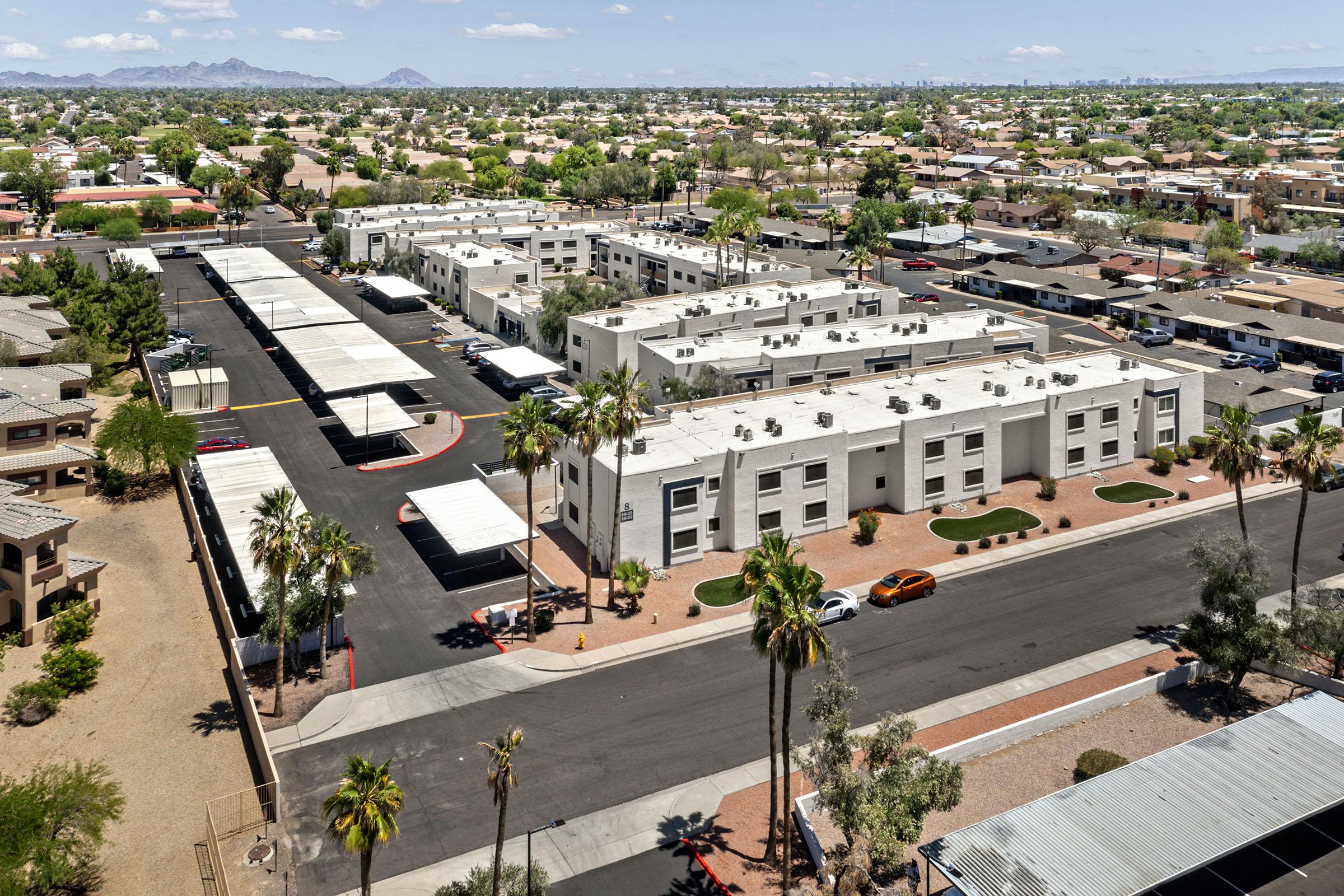 Aerial view of the apartment community.