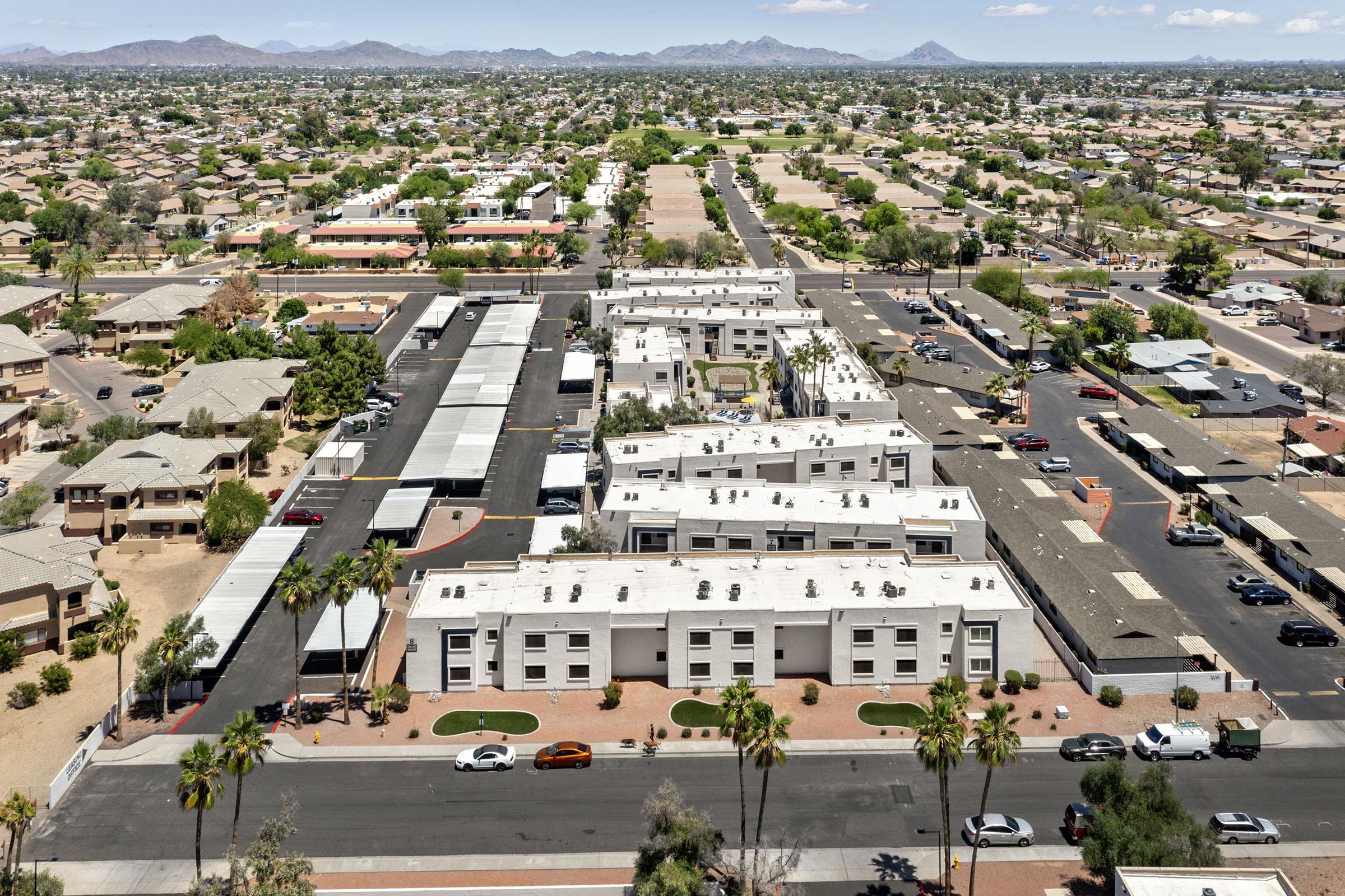 Aerial view of the apartment community.