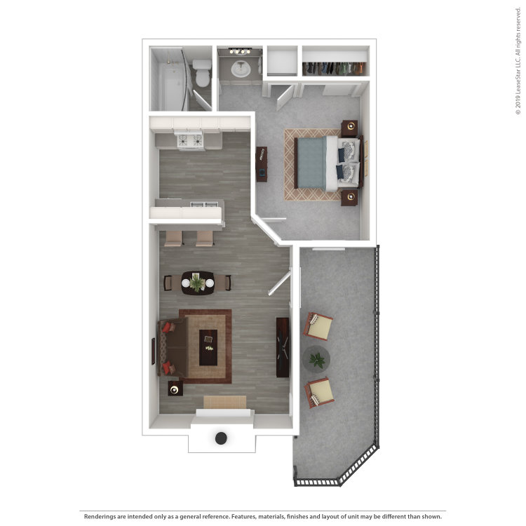 Plan 2, a 1 bedroom 1 bathroom floor plan.