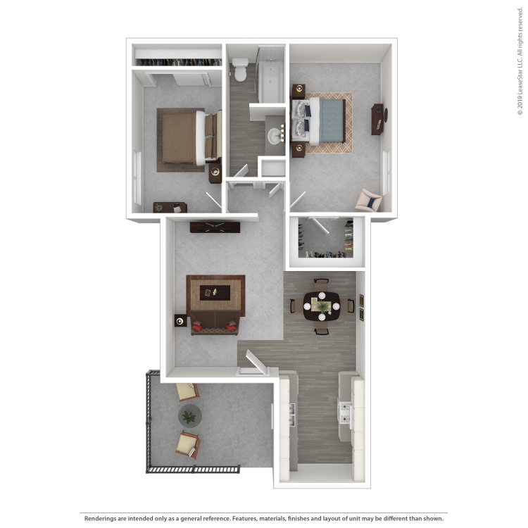 Plan 4, a 2 bedroom 1 bathroom floor plan.