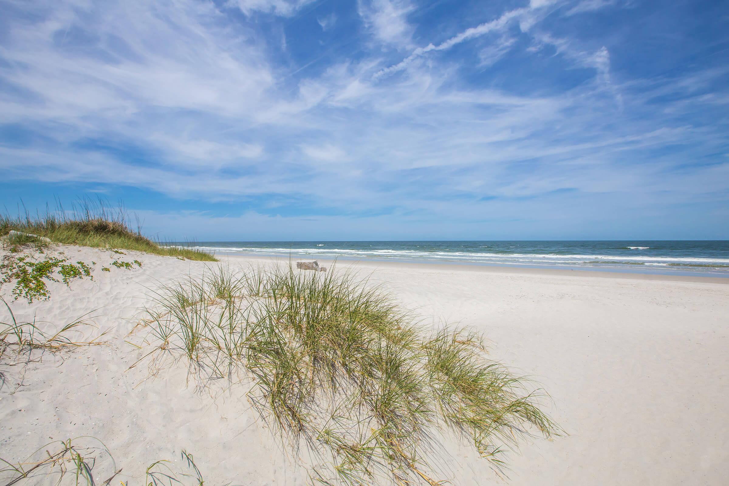 a sandy beach next to a body of water