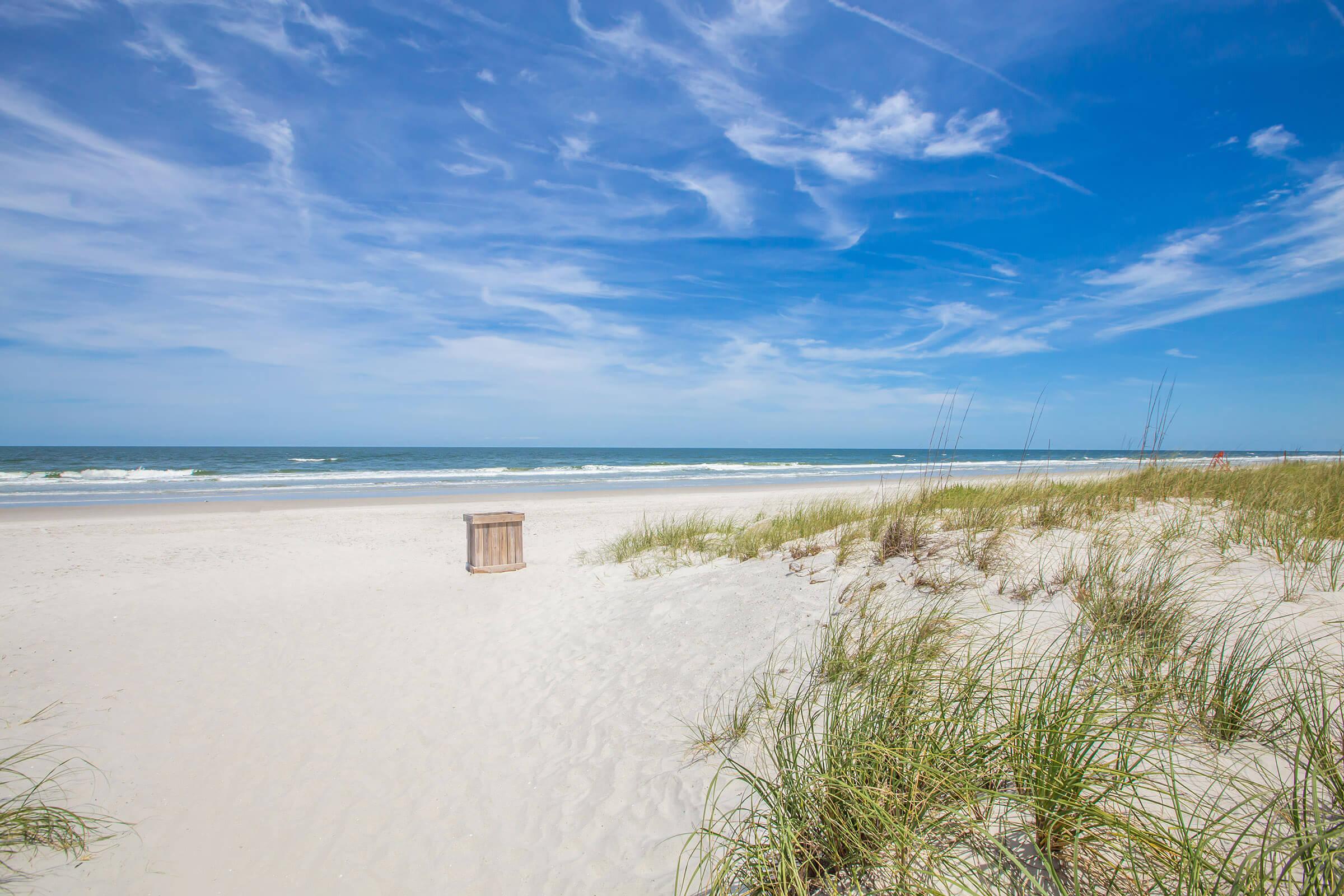 a sandy beach next to a body of water