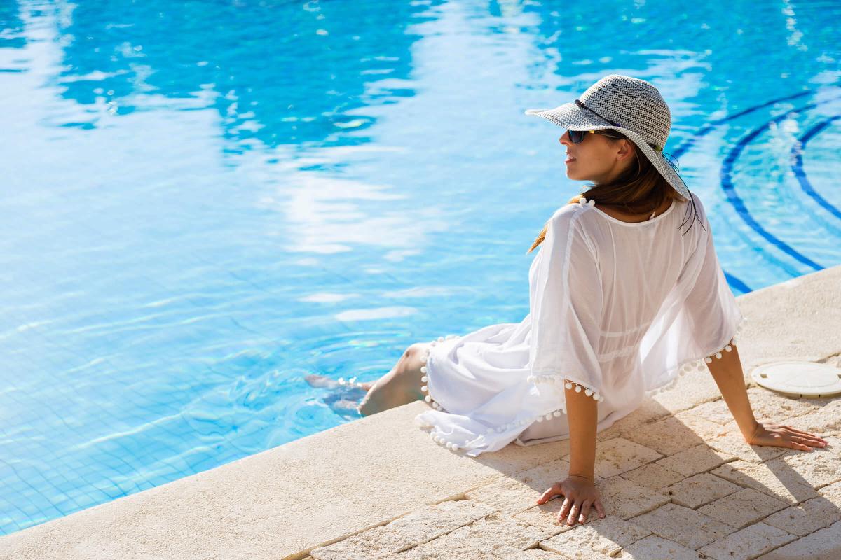a person in a pool of water