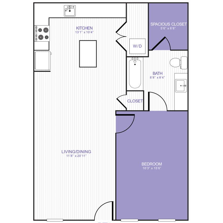 1 Bed 1 Bath 11F floor plan