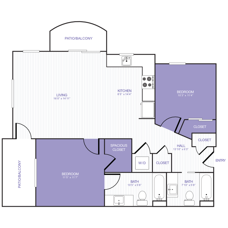 2 Bed 2 Bath 22B floor plan