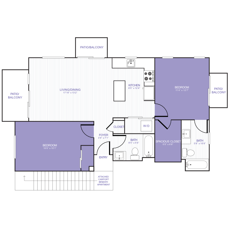 2 Bed 2 Bath 22D floor plan