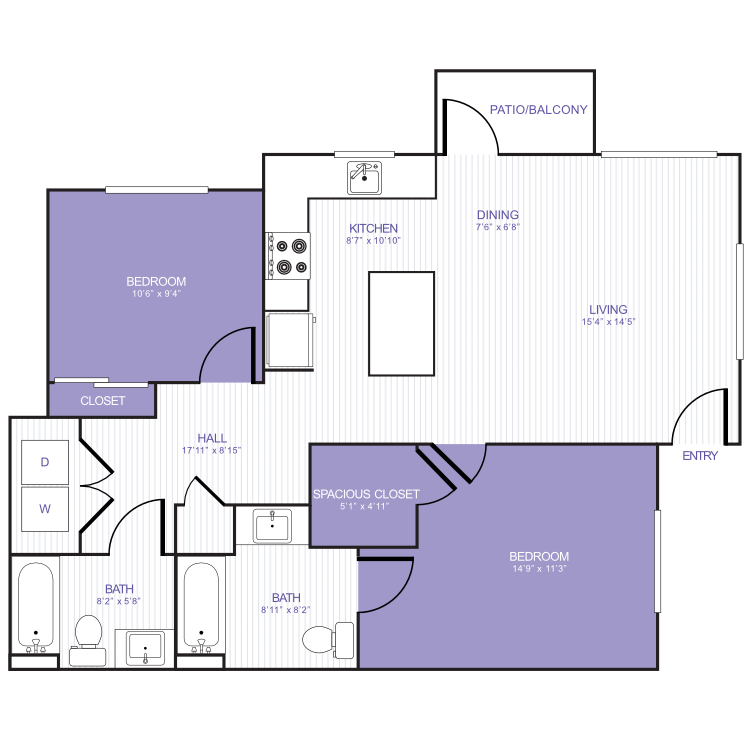 2 Bed 2 Bath 22E floor plan