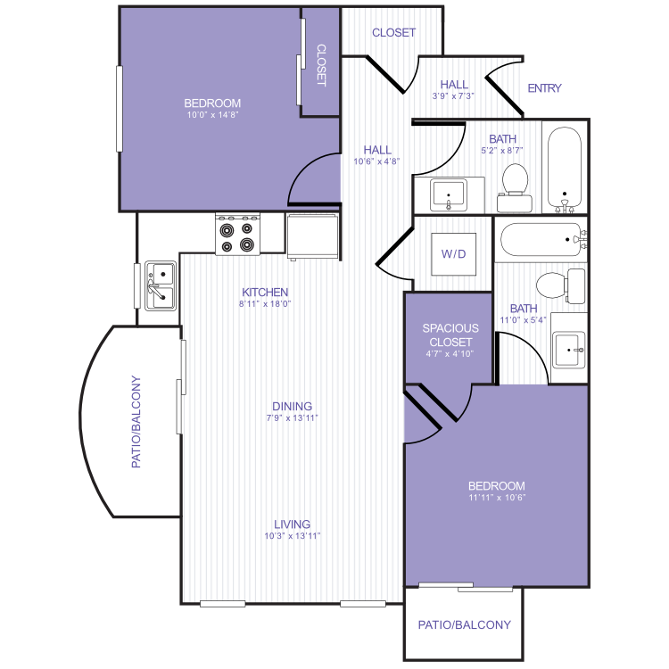 2 Bed 2 Bath 22F floor plan