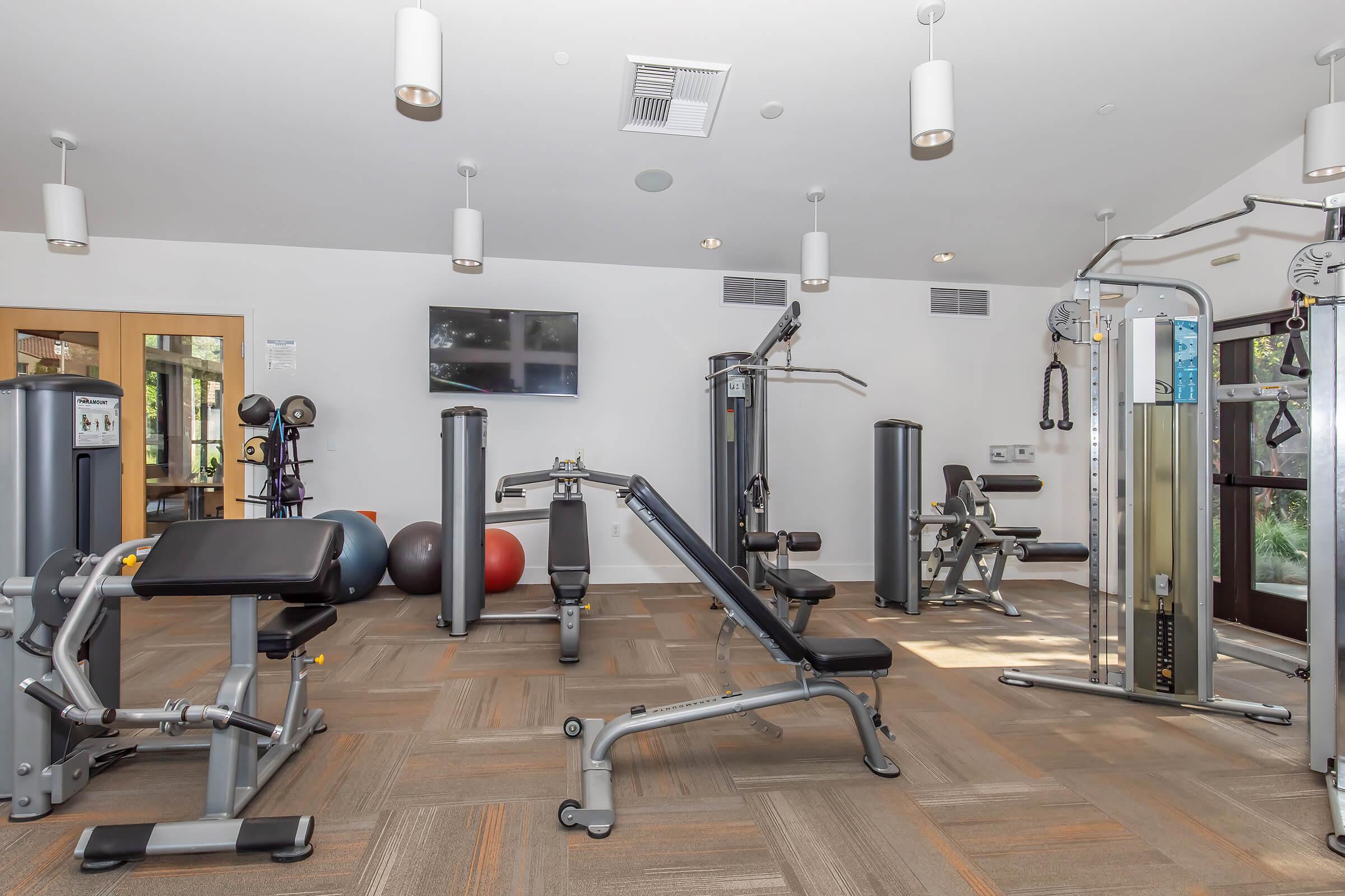 Two-Bedroom Apartments in Riverside, CA - Sycamore Canyons - Fitness Center with Modern Equipment, Cable Machines, and Slam Balls